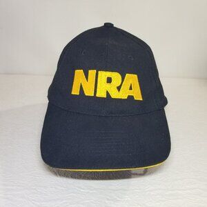 NRA National Rifle Black Gold Embroidered One Size Cotton Hook and Loop Ball Cap